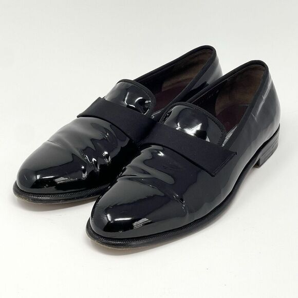Salvatore Ferragamo Patent Leather Grosgrain Vamp Formal Tux Slipon Loafer 10.5D - Picture 1 of 12